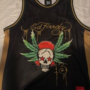 Ed Hardy Black and Gold Skull Graphic Tank